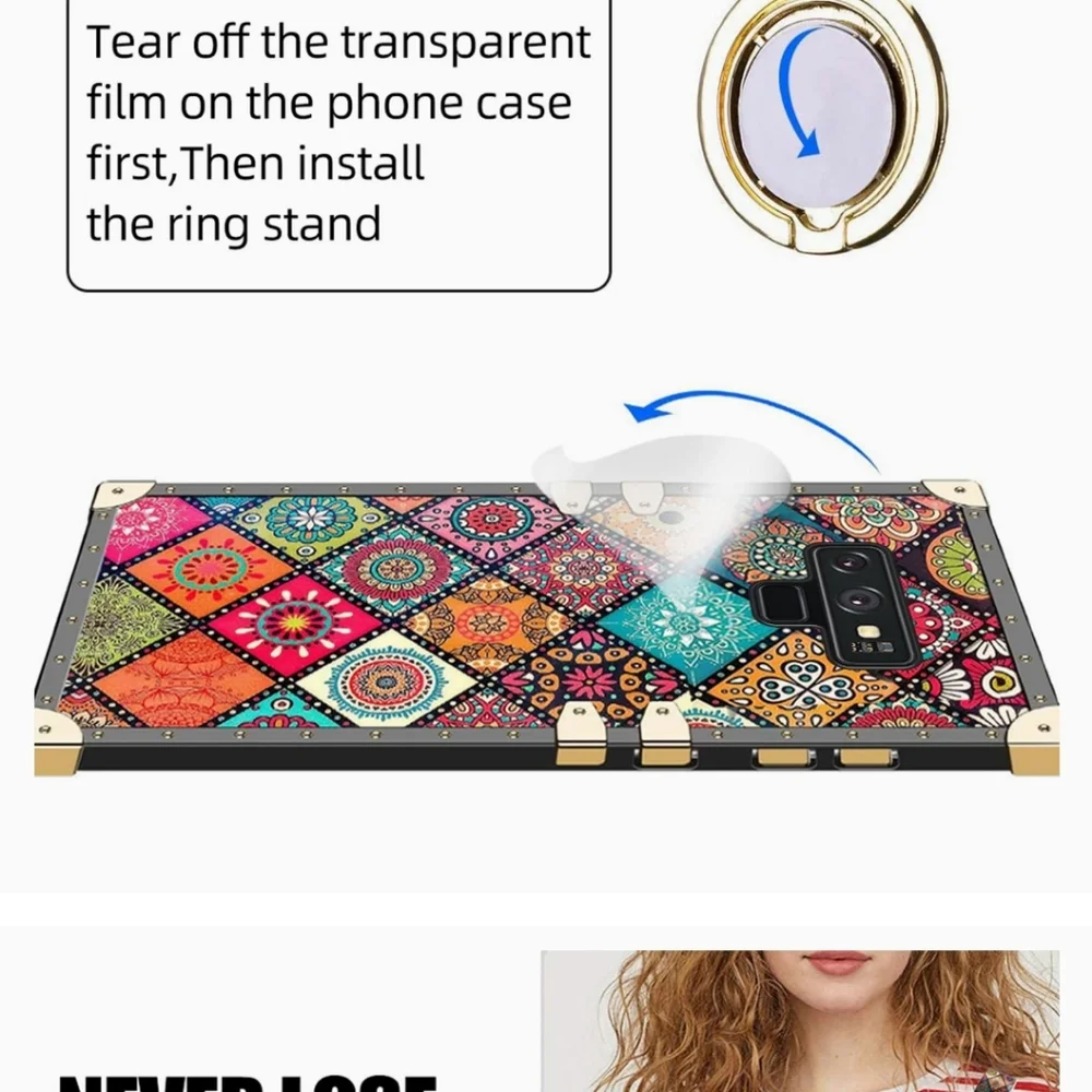 New Kapadson Samsung Galaxy Note9 Square Phone Case with Ring Stand Bohemian